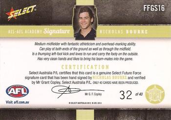 2013 Select Future Force - AIS-AFL Academy Signatures Gold #FFGS16 Nicholas Bourke Back